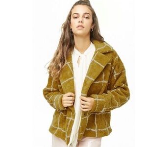 NEW Forever 21 Contemporary Luxury Citron‎ Ivory Faux Shearling Coat Jacket